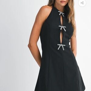 MARBLE Black Mini Dress with Silver Bow Accents